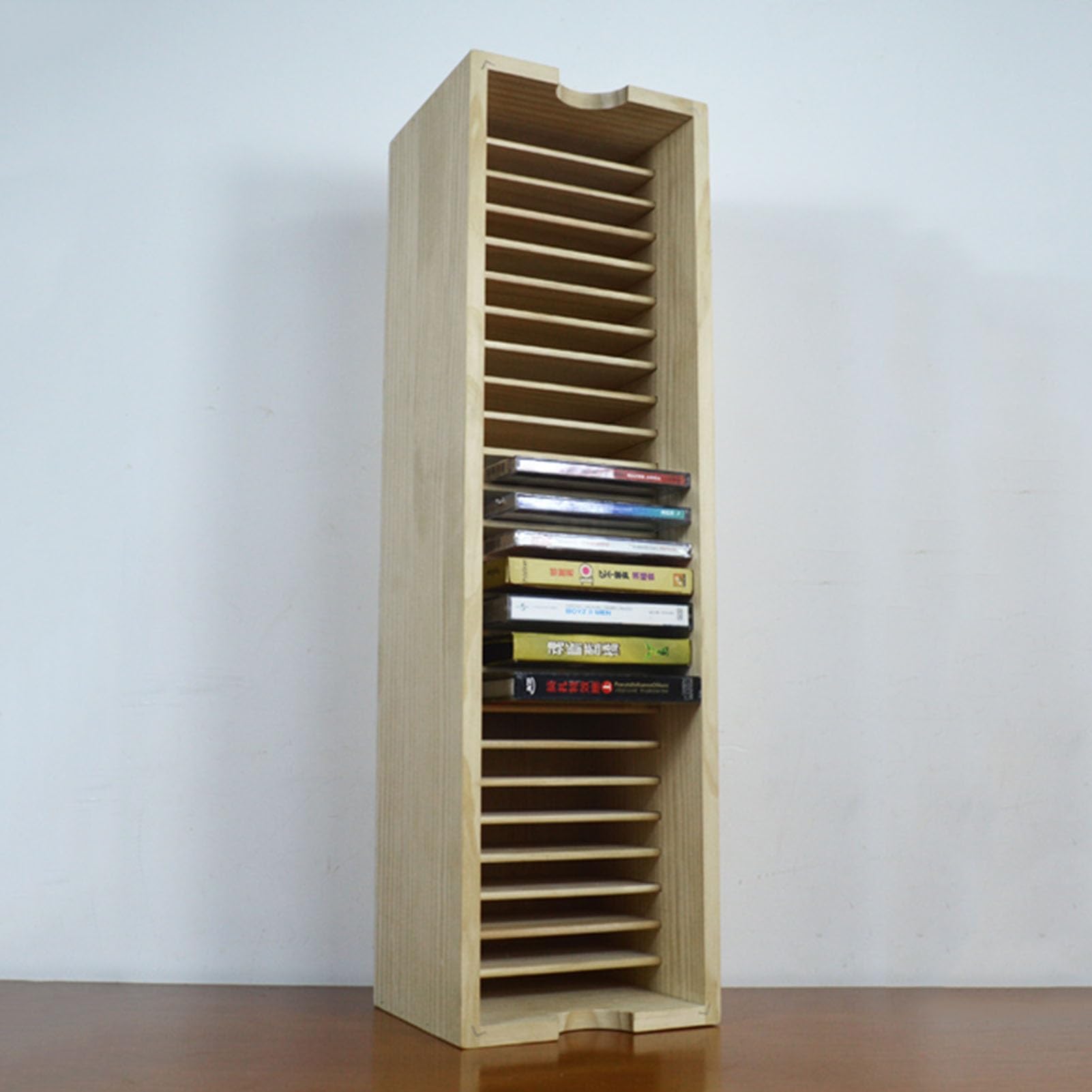 SOBS Wooden Cd Storage Box, 6.9 x 6.2 x 23.8 Inches CD Jewel Cases Holder Racks, Cd Organizer Audio Disc Collection Display Rack, Holds up to 25 CDs for Living Room, Bedroom, Office