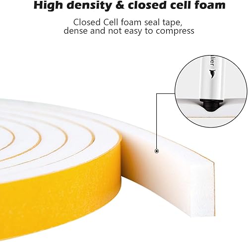 Miniatura 5 de Burlete de cinta de espuma autoadhesiva blanca para puertas y ventanas de 1 pulgada × 34 pulgada × 13 pies, tira de sellado de espuma de alta
