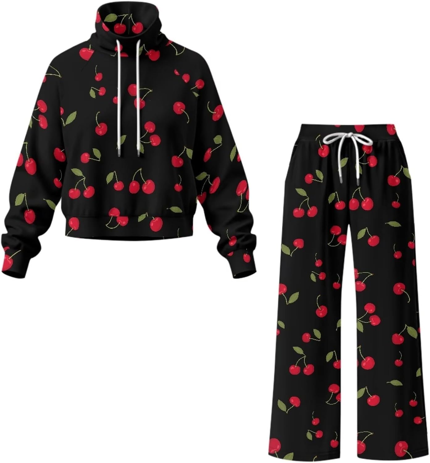 Women's 2 Piece Outfits Casual Pullover Sweatshirt Wide Leg Lounge Set Trendy Sweatsuit Turtleneck Lounge Set