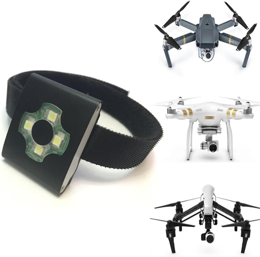 High Intensity Cree Four LED Strobe Light for Night Flights Drone Quadcopter UAS DJI Inspire 1 2 Phantom Mavic Typhoon H Yuneec Matrice and Outdoor Discovery Spotlight, System Approved FAA 107