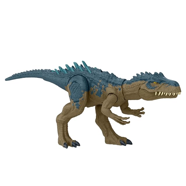 Mattel Jurassic World Alosaurio, Dinosaurio de juguete, figura de acción con ataque devorador y sonidos de rugidos continuos, además de púas de defensa mejoradas que se activan con un botón, HRX50