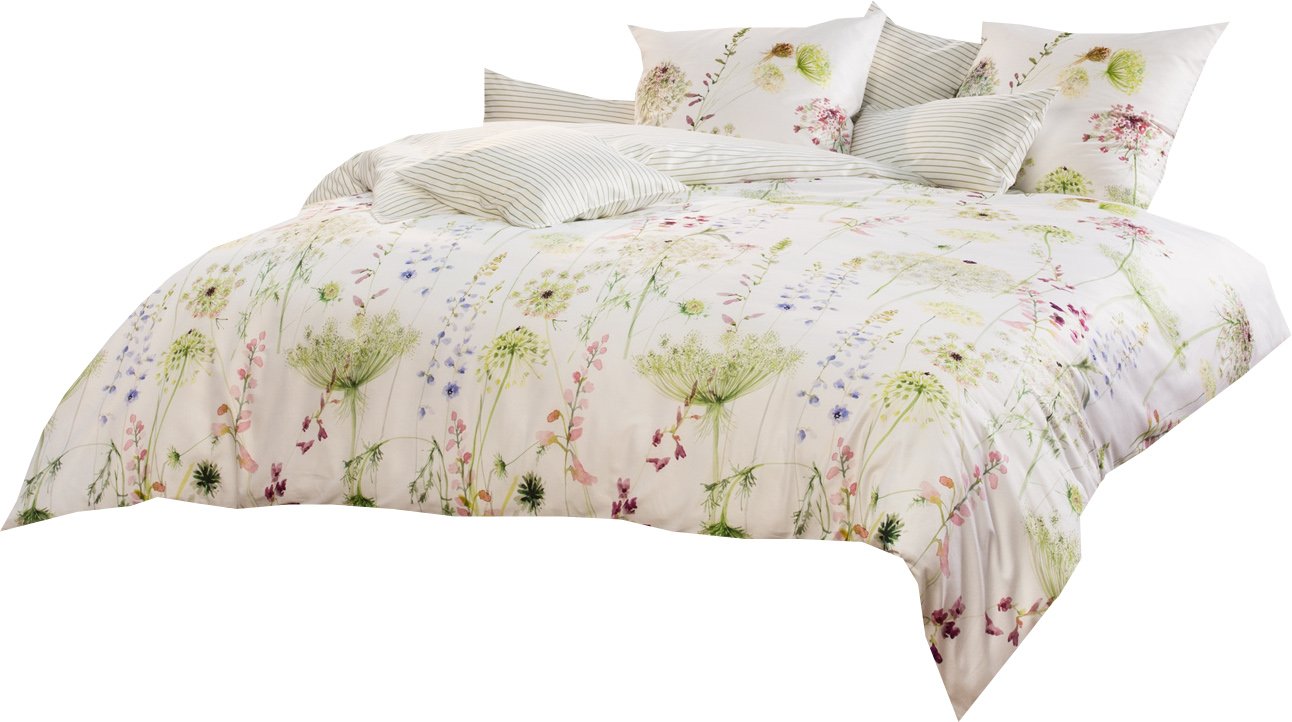 Estella - Biancheria da letto double face in raso, 100% cotone, verde, 135 x 200 cm + 80 x 80 cm