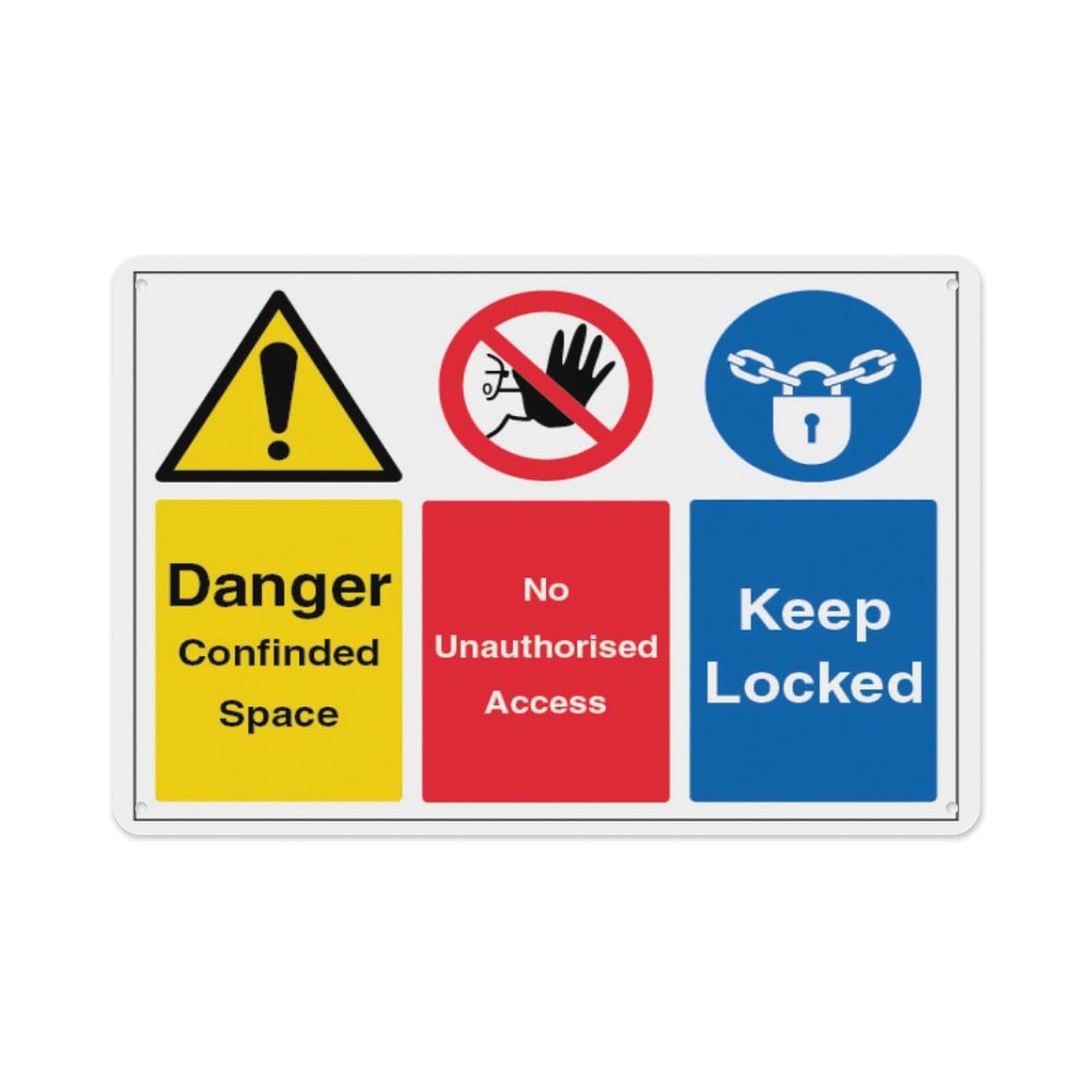 peiyeety Danger Confined Space No Unauthorised Access Keep Locked Aluminum Tin Warning Signs For Home Outdoor Garden 12X16 Inches