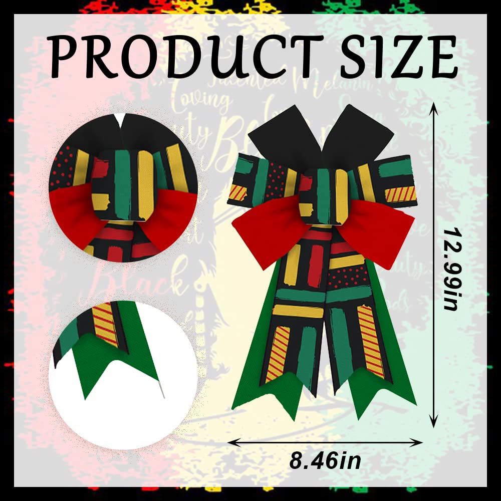 2pcs Black History Month Wreath Bows Juneteenth Burlap Bows for Wreath, Kwanzaa Bows 1865 June 19th Freedom Day Bows for African American Independence Day Indoor Outdoor Wreath Decoration Supplies