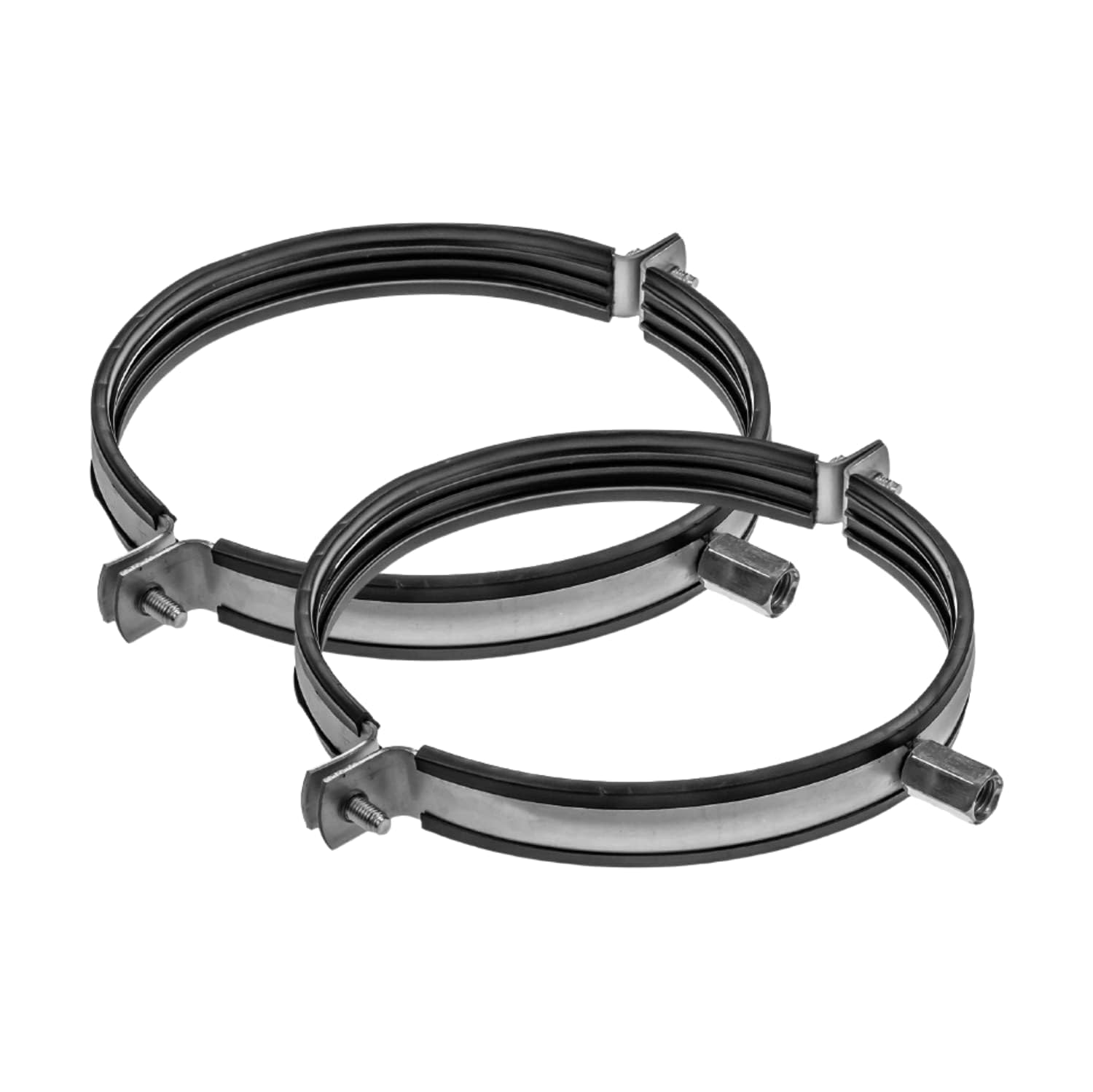 Vent Systems 8" Inch Pipe Clamp – 2 Pack – Heavy-Duty Galvanized Steel Duct Clamps with Rubber Lining for Noise Reduction – Adjustable HVAC