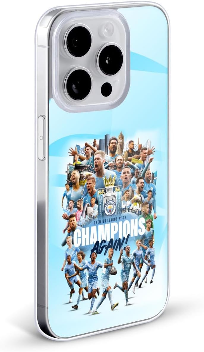 Head Case Designs Officially Licensed Manchester City Man City FC Team Poster 2021/22 Premier League Champions Gel Case [Military Grade Protection] Compatible with Apple iPhone 17 Pro