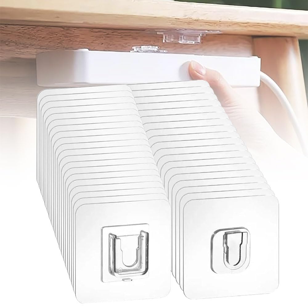 JUDUNA Ganchos de pared adhesivos transparentes de doble cara sin clavos, sin daños y sin rastro, ganchos autoadhesivos fuertes para baño y cocina, oficina, sin uñas, sin daños y sin rastros (50)