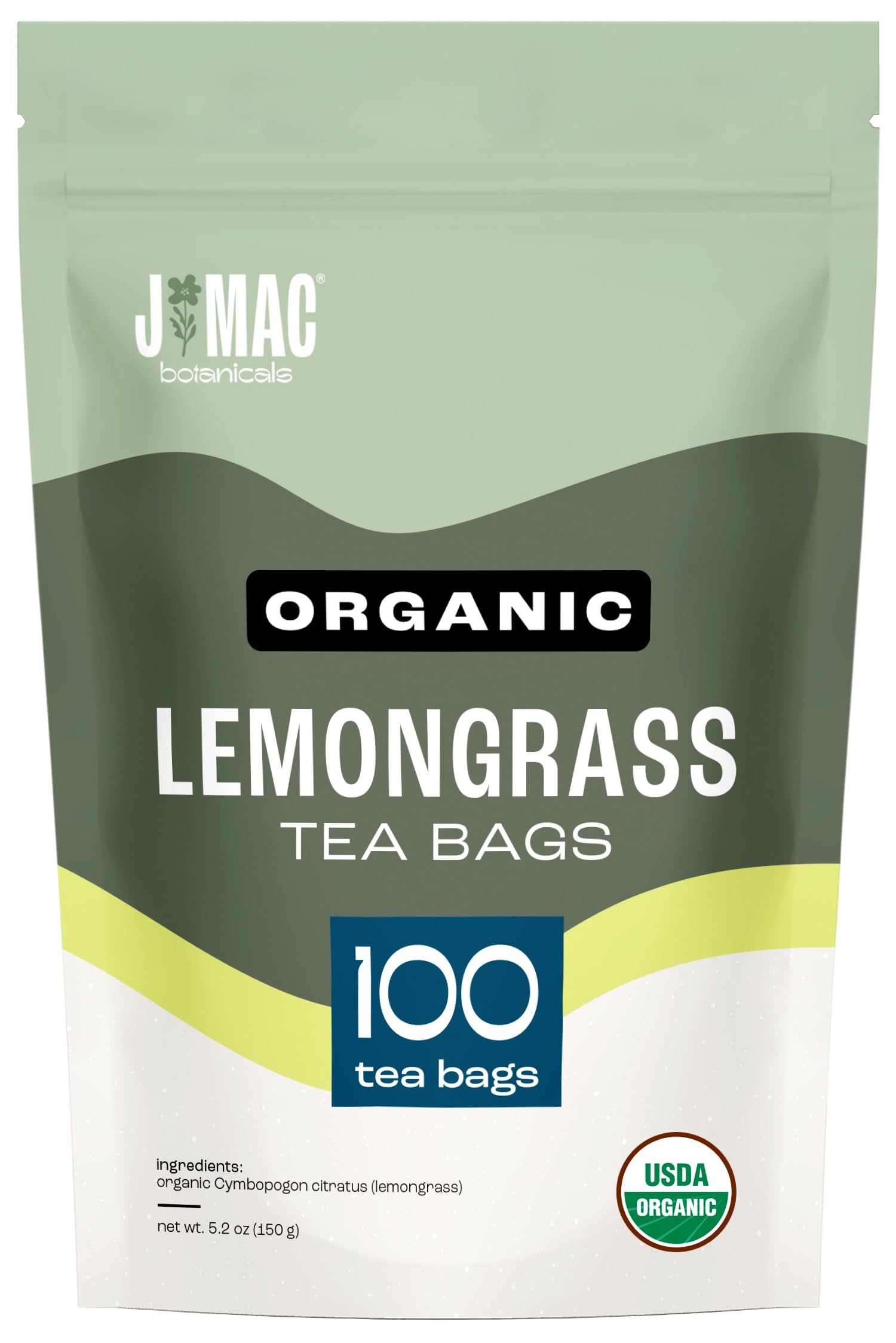 J Mac Botanicals, Organic Lemongrass Tea Bags (100 Count), Certified by Organic Certifiers, Inc. - Quality Tea From Nile Valley, Egypt, Packaged in the USA