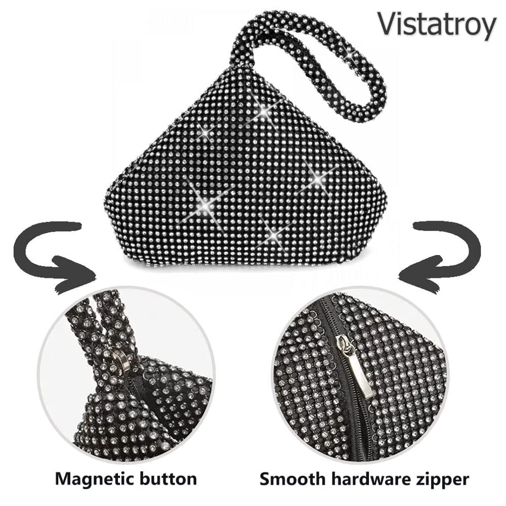 Vistatroy Women's Evening Bag Sparkly Rhinestone Purse Triangle Designer Chain Clutch Purse Bag Party Prom Wedding Purse