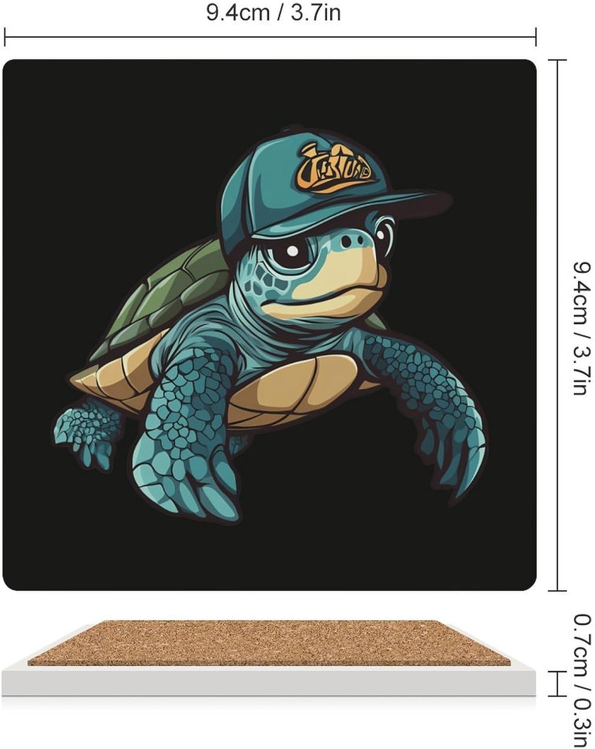 Sea Turtle Coasters for Drinks Square Table Coasters Set Cup Mats with Cork Base