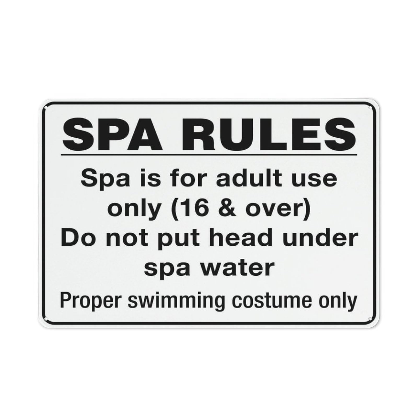 Spa Rules 2 Sign For House Door Office Business Yard,Metal Aluminum Rust Free Sign - 12" X 8", Pre-Drilled Holes, Weather Resistant