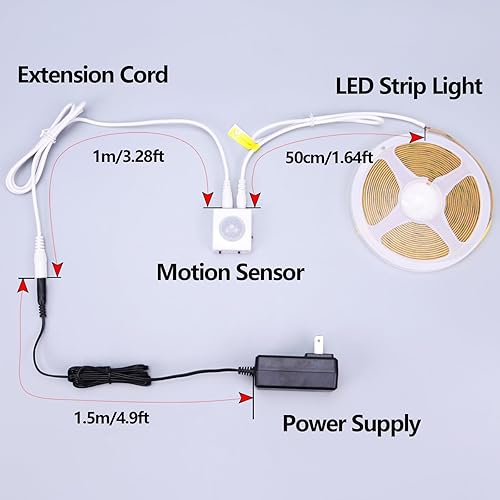 Miniatura 7 de GOMING Tira de luz LED COB con sensor de movimiento, 16.4 pies, blanco frío, 6000 K, 3 modos de iluminación, 3 modos de apagado, 3 modos de brillo