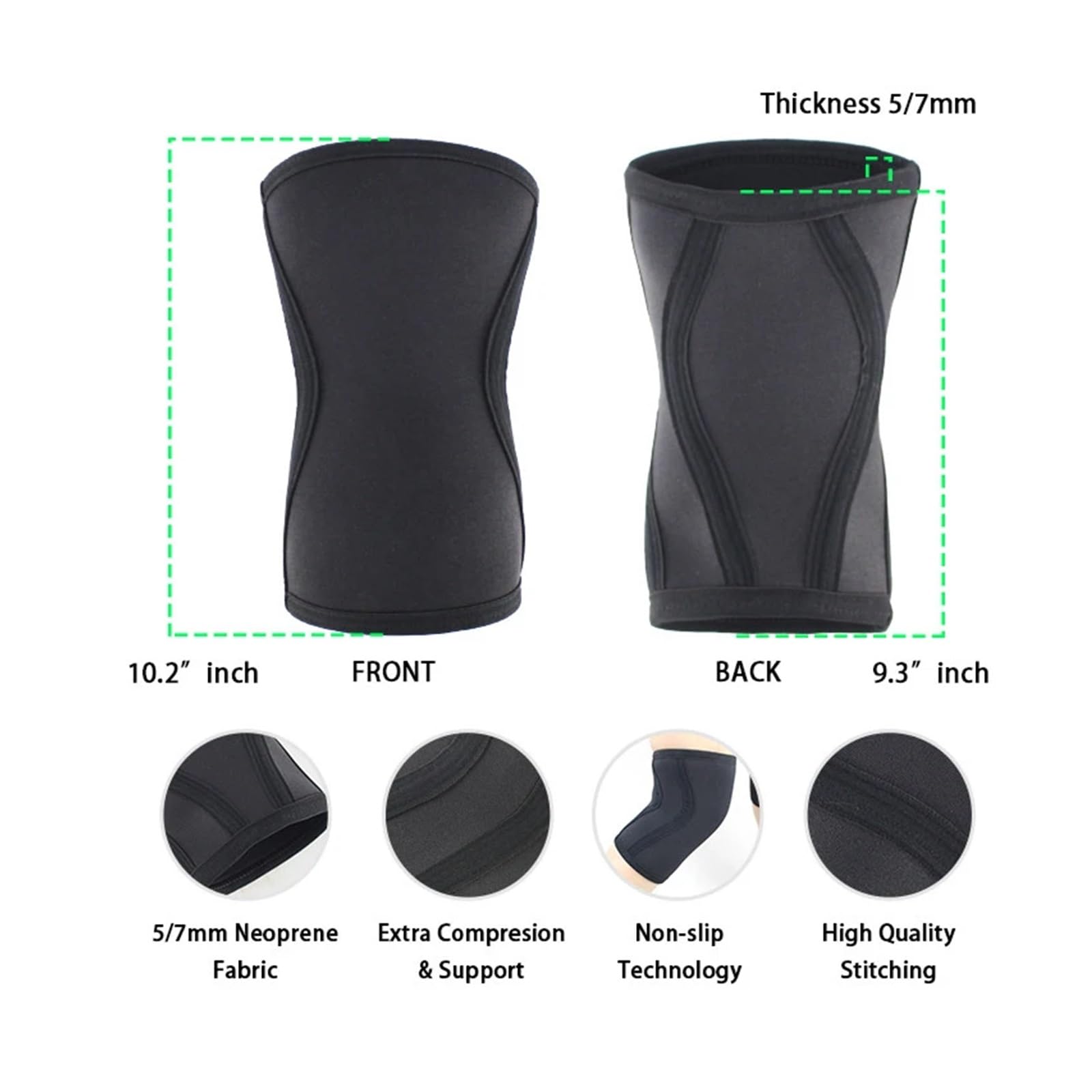 GenouillèRe Sport 1 Pair Squat 7mm Knee Sleeves Pad Support Men Women Gym Sports Compression Knee Protector for Weightlifting pour Hommes Et Femmes(M)