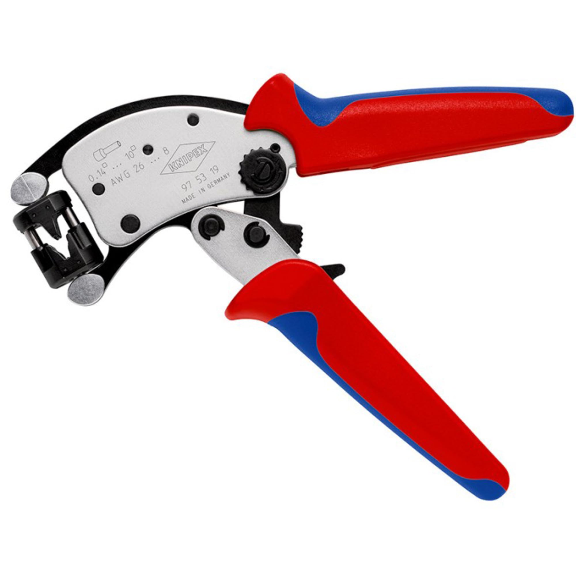 KNIPEX Twistor T Samonastawne szczypce do zagniatania tulejek kablowych z głowicą obrotową chromowany z osłonkami wielokomponentowymi 200 mm, 97 53 19