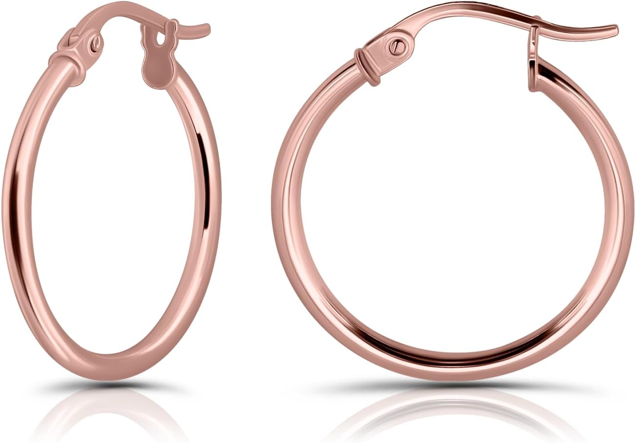 Hoops & Loops 925 Sterling Silver 1.5mm High Polished Round Small Click-Top Hoop Earrings, 15mm-50mm for Women Men Teen Girls | Silver, Yellow Gold & Rose Gold
