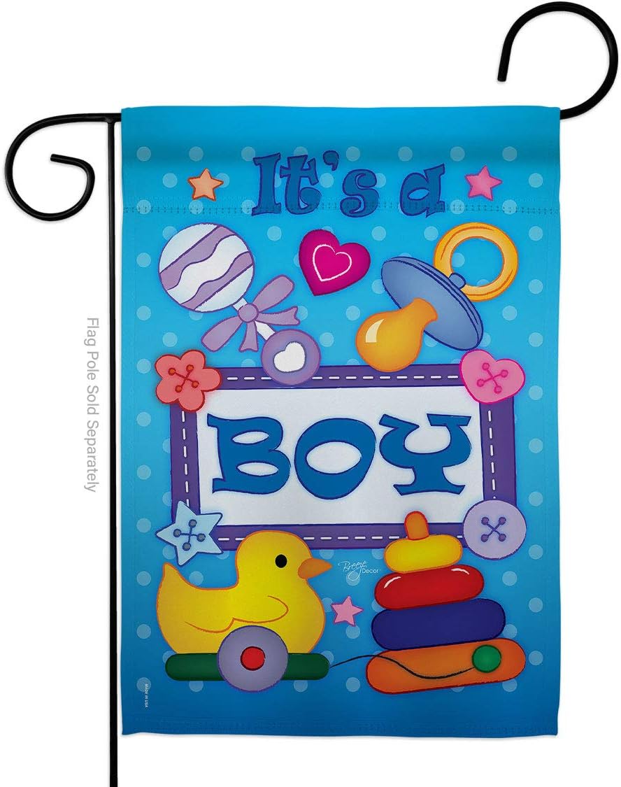 Breeze Decor G165069-BO Baby Boy Special Occasion Family Impressions Decorative Vertical 13" x 18.5" Double Sided Garden Flag