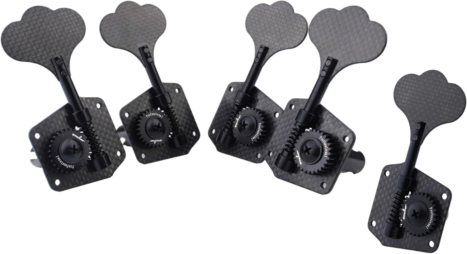 Guyker Carbon Fiber Bass Machine Head (3R + 2L Handed) - 1:28 Ratio Gear Open Frame Tuners Tuning Key Pegs Replacement for Electric Jazz Guitar Bass or Precision Instruments, Black