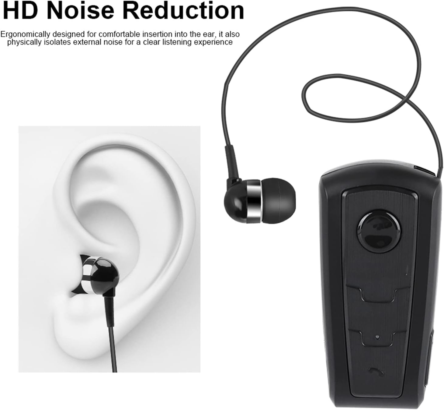 F910 Sports Bluetooth Headset Earpiece Retractable Handsfree Earphone for Phone HD Mic, Phone Headphone Earbud for iOS Android Phones(Black)