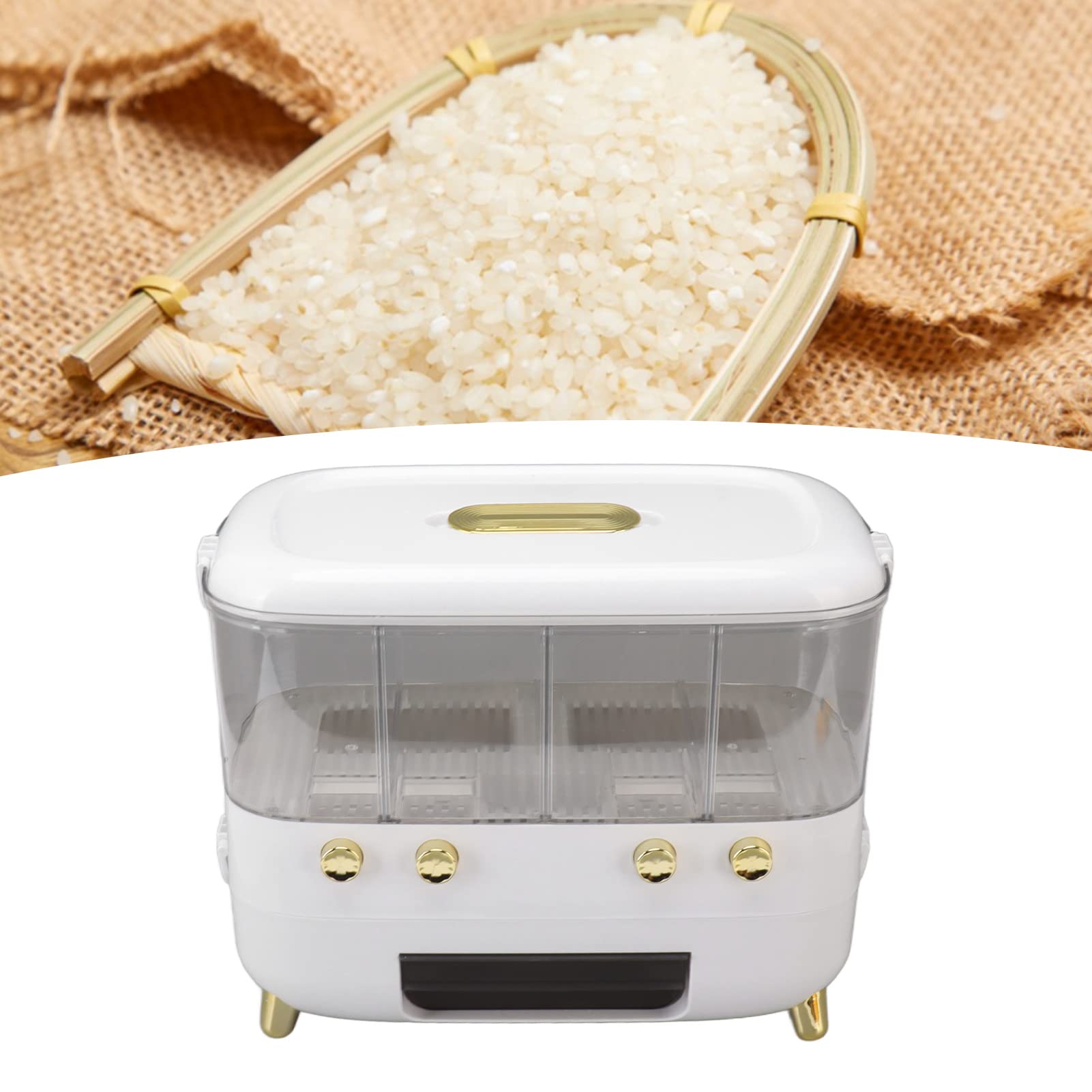 Contenitore per riso da 5000 ml con finestra trasparente |Conservazione alimentare sigillata per cereali/cereali/fagioli |Mantiene il riso puro e asciutto per mesi |Senza (4 Grid)