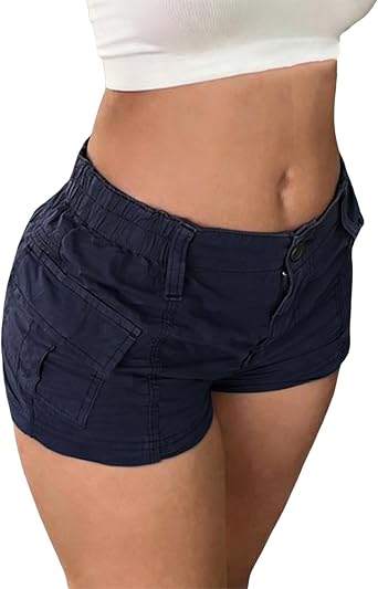 Womens Y2k Cargo Shorts Low Elastic E-Girl Slim Fit Cargo Micro Shorts