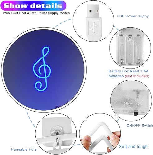 Miniatura 5 de Letrero de neón para decoración musical, luces de neón LED, decoración de pared, USB o batería, símbolo de música creativa, luz nocturna,