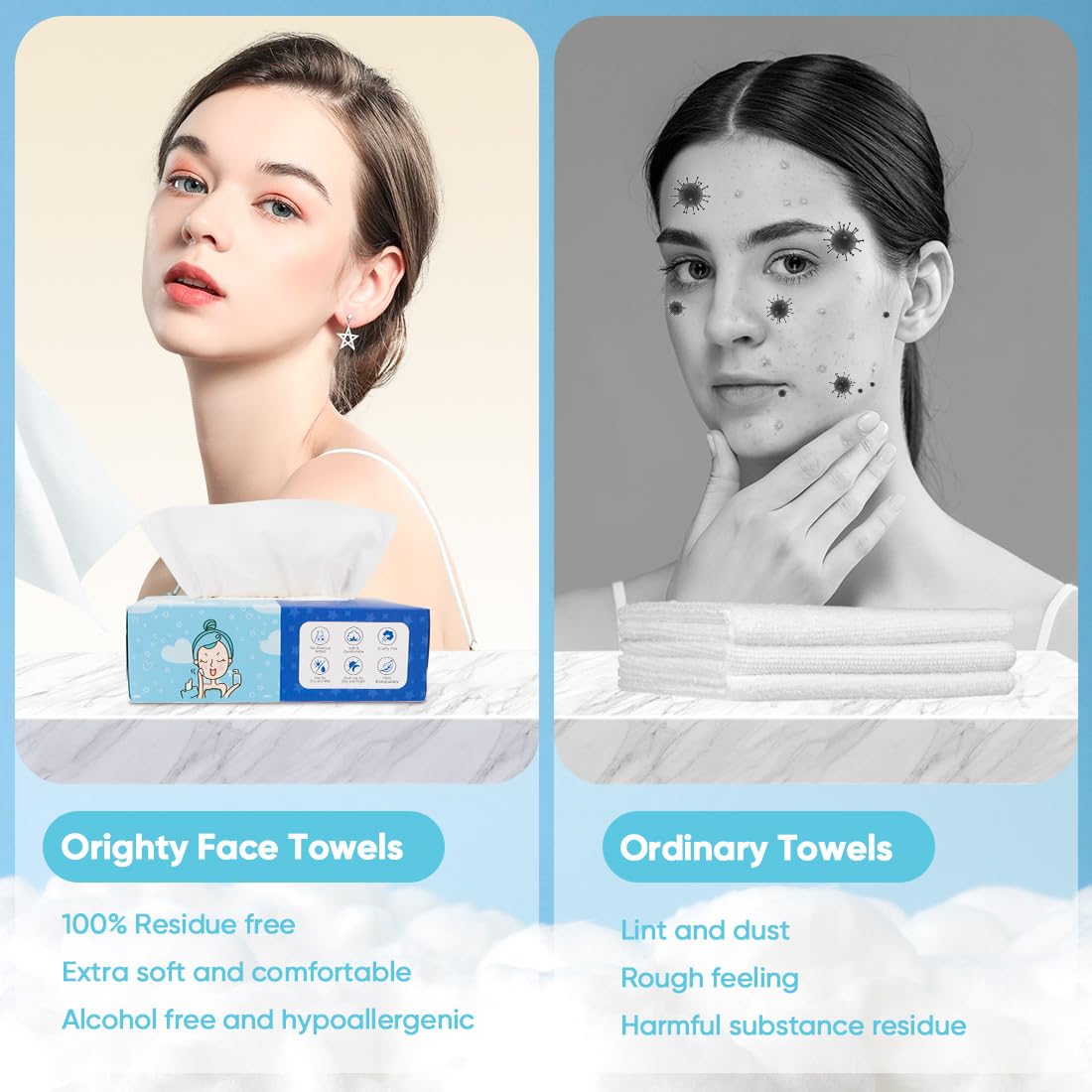 Orighty Asciugamani per il viso usa e getta, biodegradabili e puliti, salviette struccanti super morbide, panno assorbente per la rimozione del trucco, pulizia del viso, infermieristica, all'aperto,