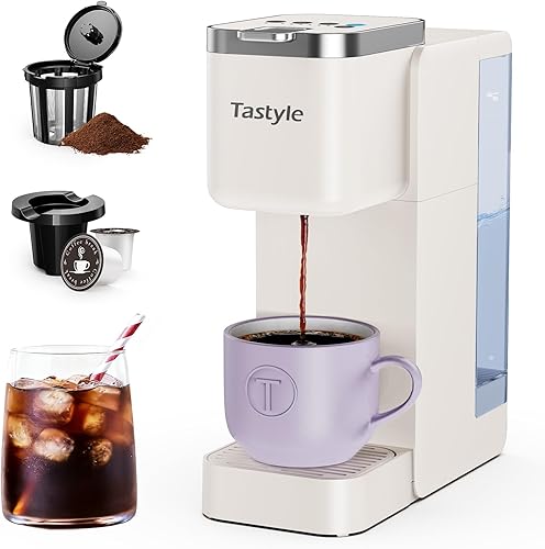 Miniatura 10 de Cafetera de Una Sola Porción, Máquina de Café Helado y Caliente para Cápsulas K y Café Molido, Diseño Compacto, Depósito de Agua Extraíble de 40 oz,
