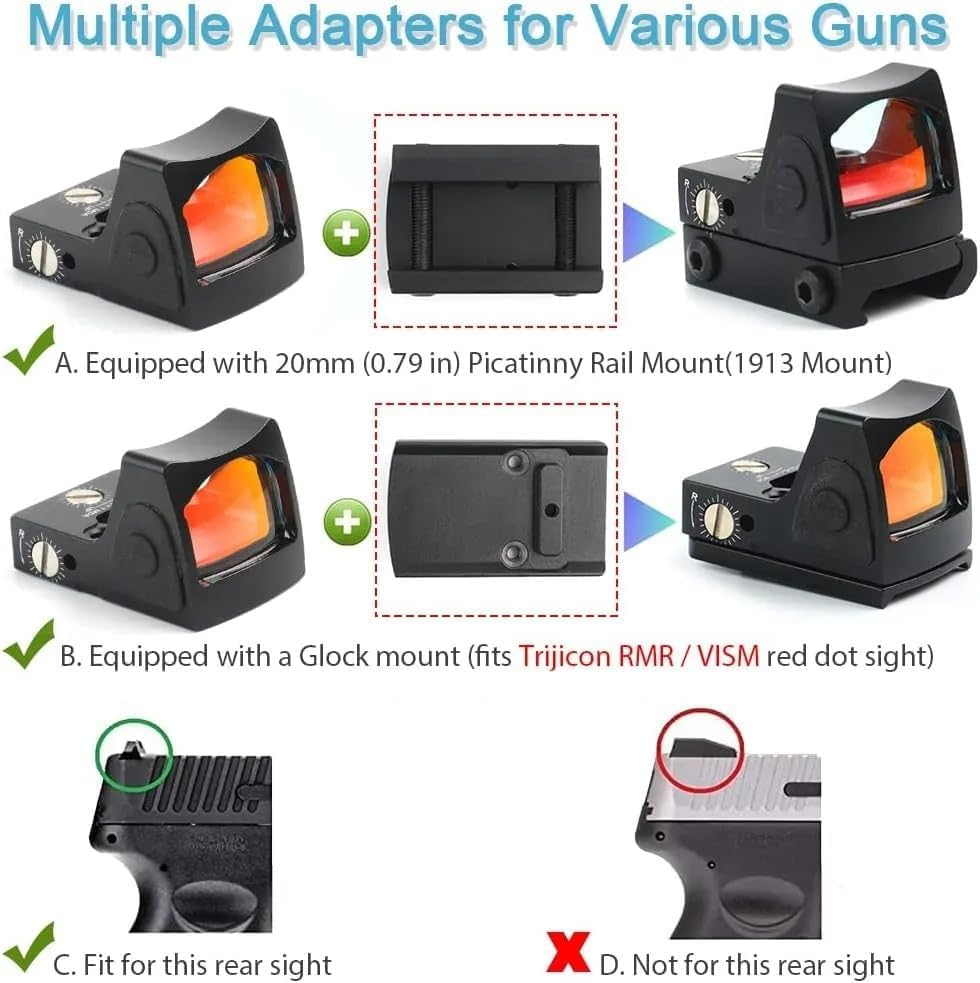Vista 5 de GOTICAL – Combo de 2 – Placa de cubierta RMR para Glock 17 19 26 Correderas cortadas con mira delantera y trasera (Mira de punto rojo mini)