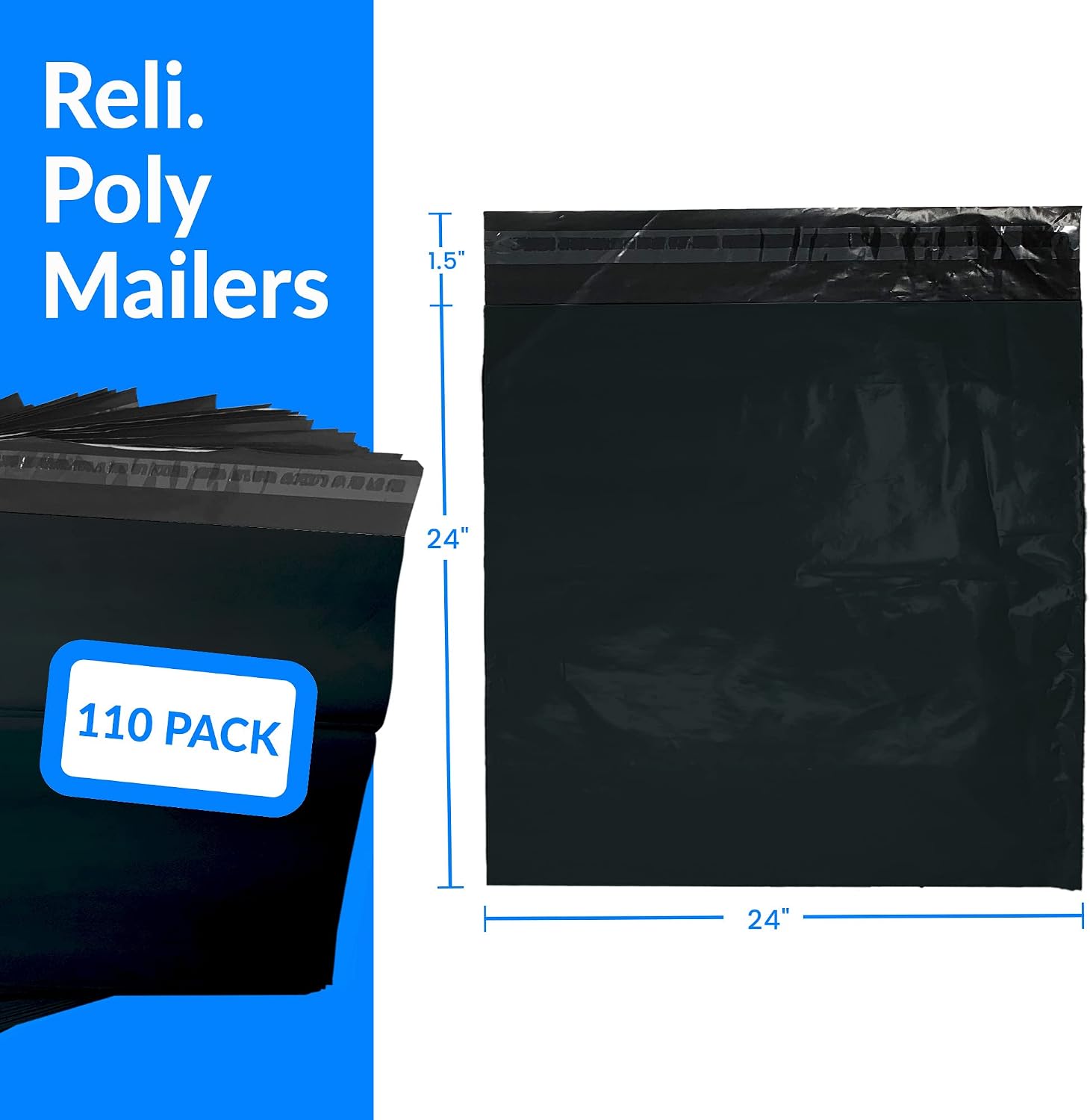 Reli. (110 Pcs) Poly Mailers 24x24" Black | Extra Large Shipping Bags for Small Business | Poly Bags for Shipping/Packaging for Clothing | Non-Padded, Plastic Mailing Envelopes, Self Seal