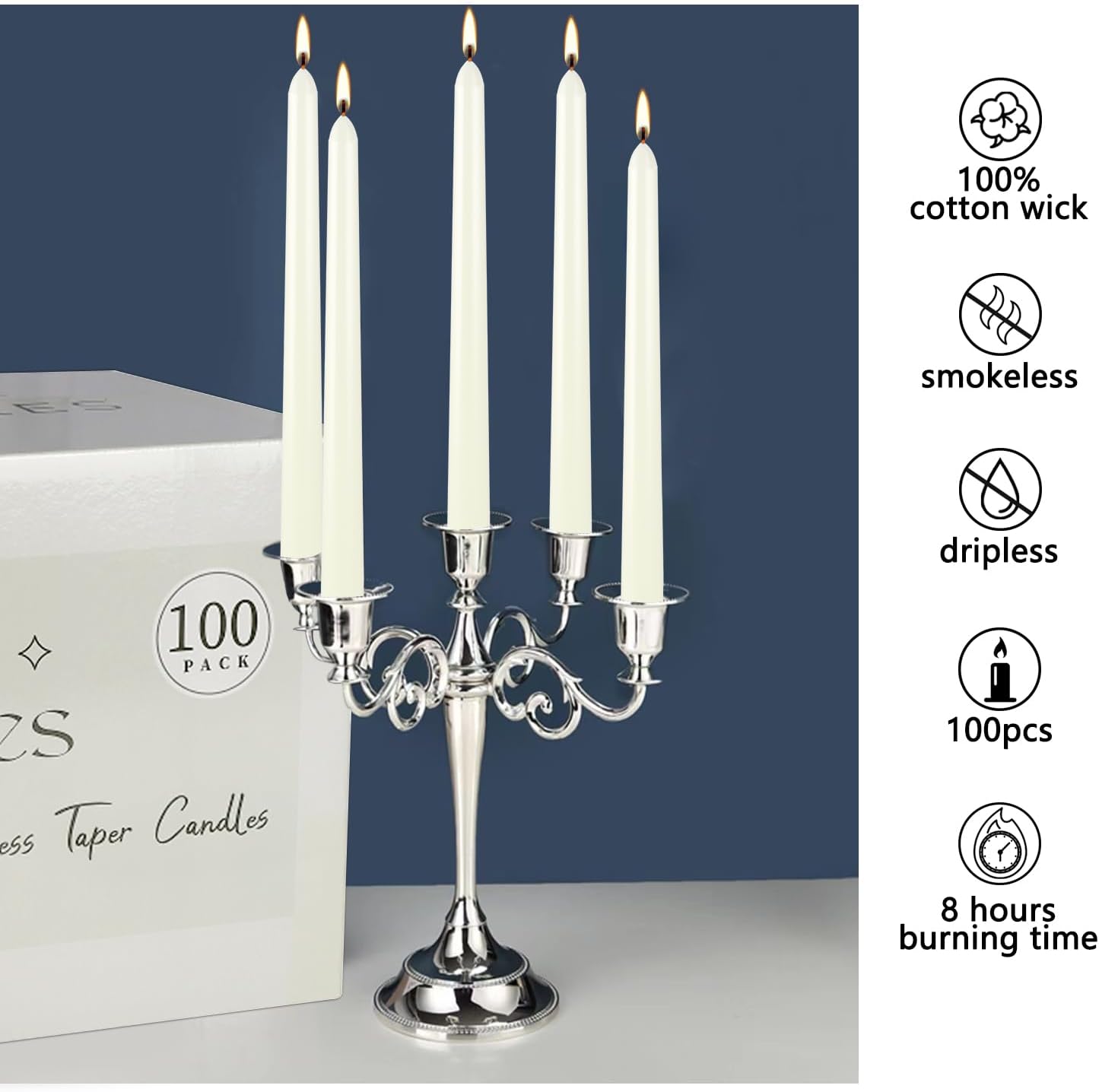 Pliadvbu 100 Pack Lvory Taper Candles 10 Inch, Dripless and Unscented Tall Table Candle for Home Decor, Dinner Candle for Thanksgiving, Christmas, Weddings… …