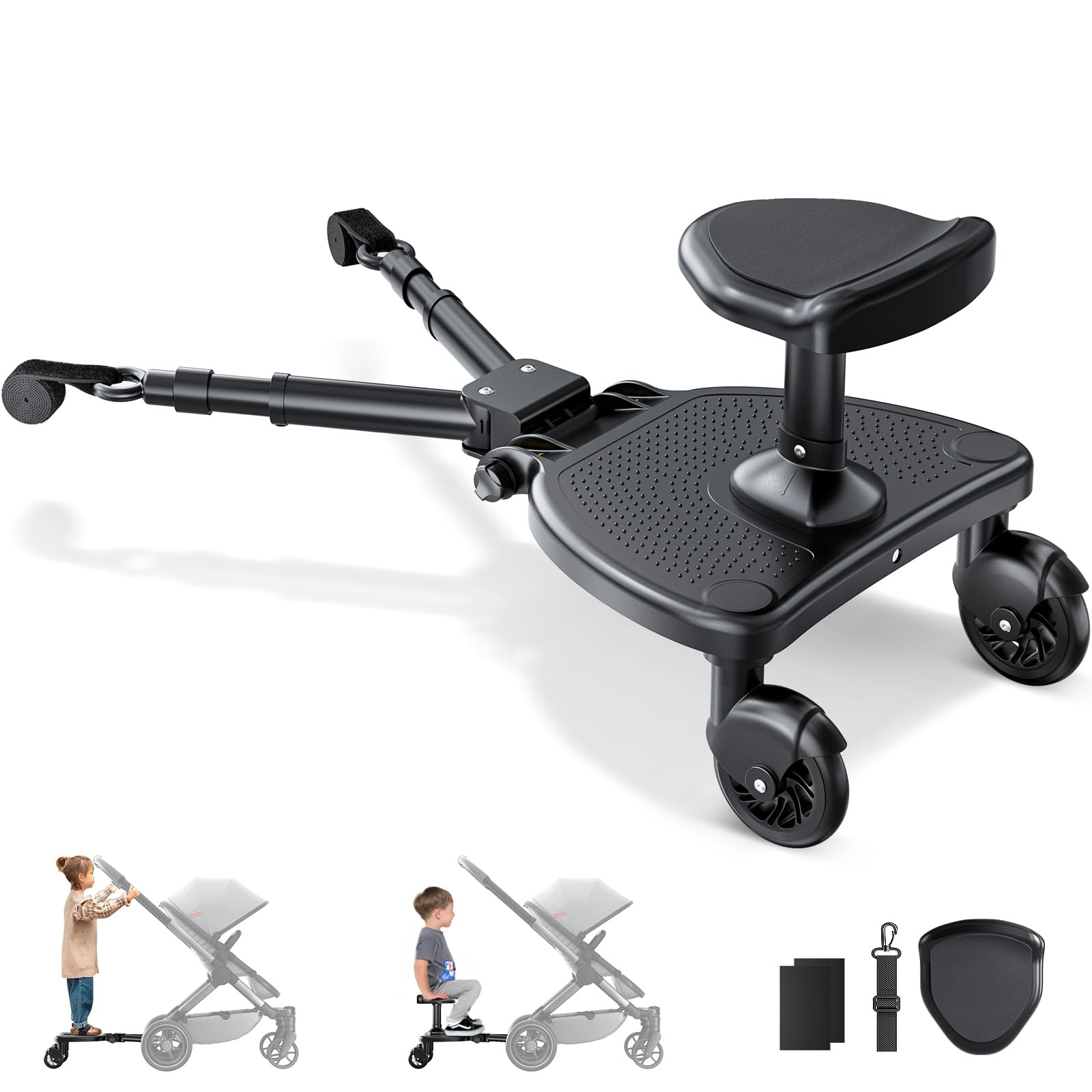 Buggy Board mit Großer Sitz, Trittbrett für Kinderwagen Universal für Kinder von 2-6 Jahren (Bearing 25KG), Kompatibel mit den Meisten Kinderwagen, Kiddy Board für Familien mit zwei Kindern