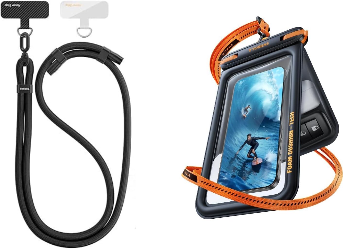 TORRAS Adventure-Ready: Black Phone Lanyard and Double Space Waterproof Pouch Set