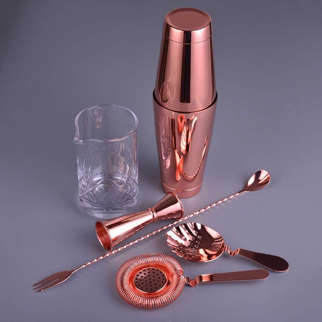 Copper Version 6 Piece Bar Set Boston Cocktail Shaker Bartending Set Including Mixing Glass