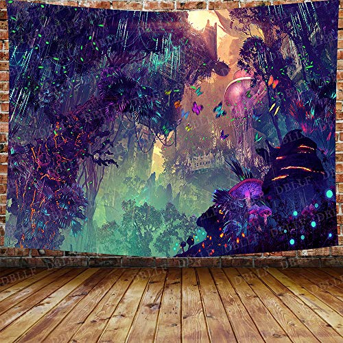 DBLLF Psychedelic Forest Mushroom Theme Background Tapestry Trippy Mushroom Tapestry Cartoon Dreamy Butterfly
