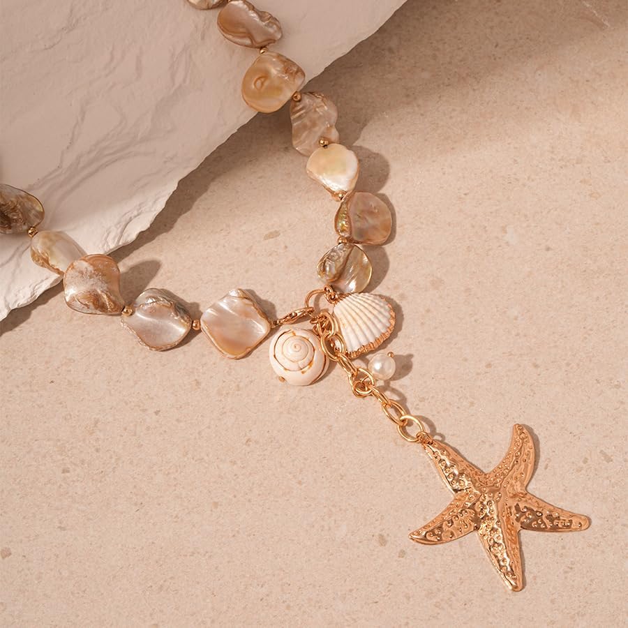Shell Necklaces for Women - 18k Gold Plated Starfish Seashell Charm Necklace Adjustable Beachy Stackable Necklaces for Women Elegant Ocean Gift - Image 7
