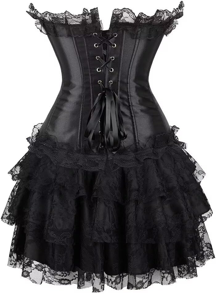Jutrisujo Corset Dress Women Top Skirt Set Bustier Lace Floral Plus Size Costume Burlesque Halloween - Image 4
