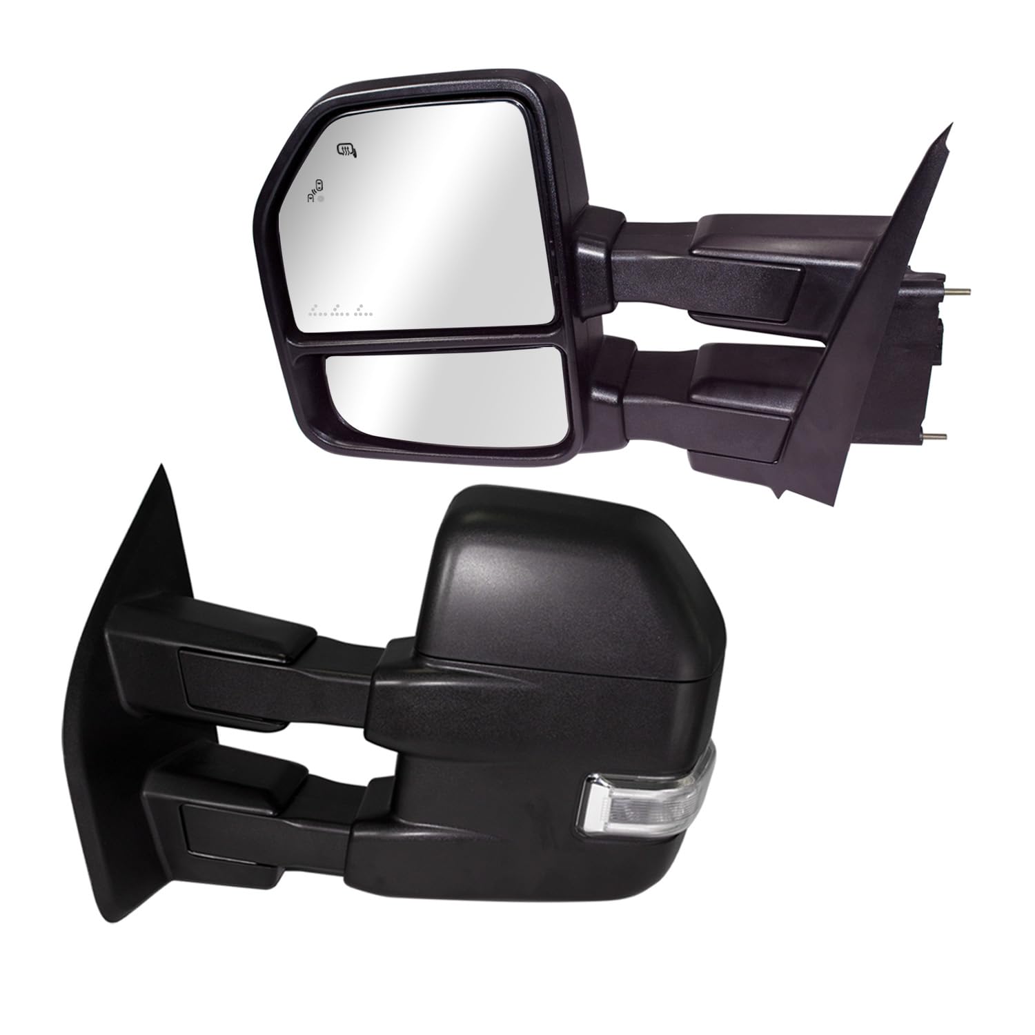 AERDM New Pair Towing Mirrors fit 2015-2020 Ford F150 Pickup Truck with Auxiliary/Puddle Lights Signal Indicator and arrow light Power Heated Black