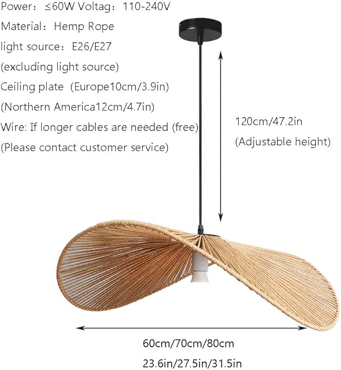 LQZCXMF Decoratieve Kroonluchter Van Henneptouw Wevende Bamboe Hanglamp Beach Country Natuurlijke Hanglamp Handgemaakte Noordse Rieten Lamp In Chinese Stijl Strohoed Lamp Designer Woonkamer Lamp photo 3