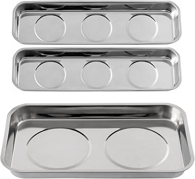 3 Pieces Magnetic Trays Set Stainless Steel Magnet Tool Tray Parts Holder for Screws, Sockets, Bolts, Pins, Mechanics and Automotive