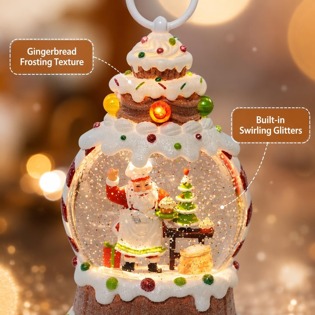 9" Christmas Snow Globe with Lights & Music, Santa Claus & Mini Christmas Tree Scene Water Globe, Indoor Tabletop Holiday Decor & Xmas Gift