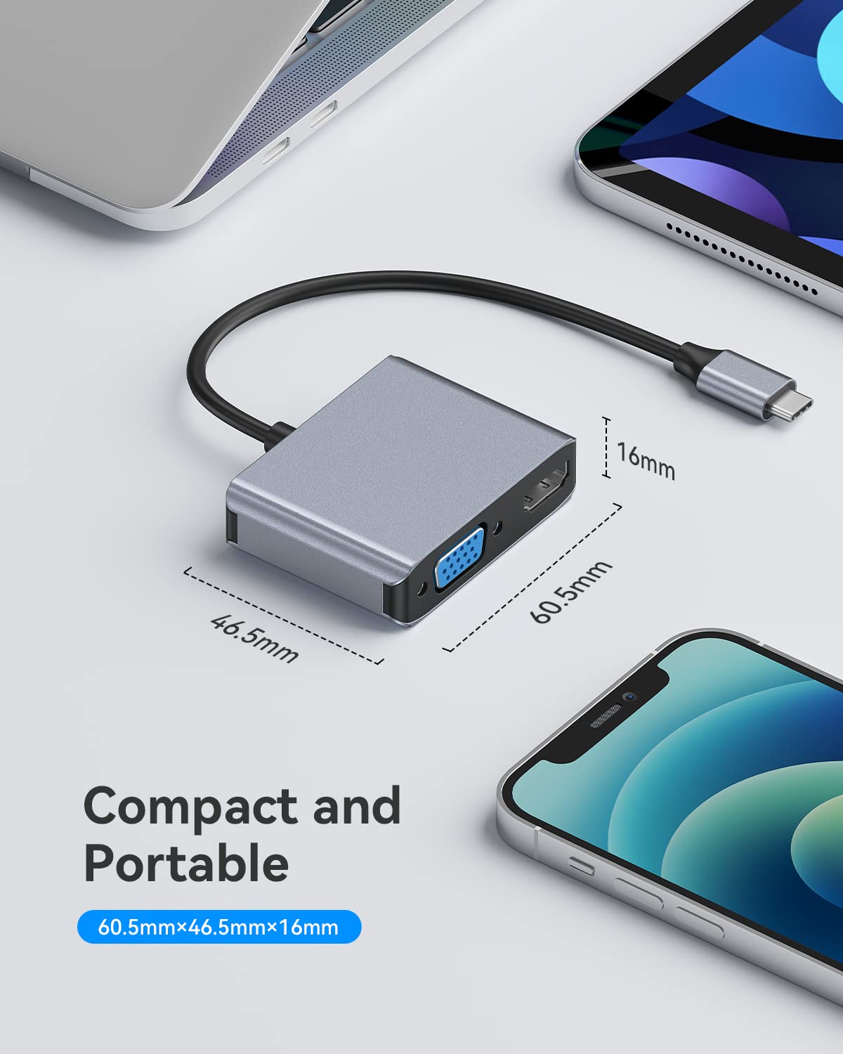 Adaptateur Usb C Vers Hdmi Vga Avec Hdmi 4K, Vga 1080P Adaptateur Usb C