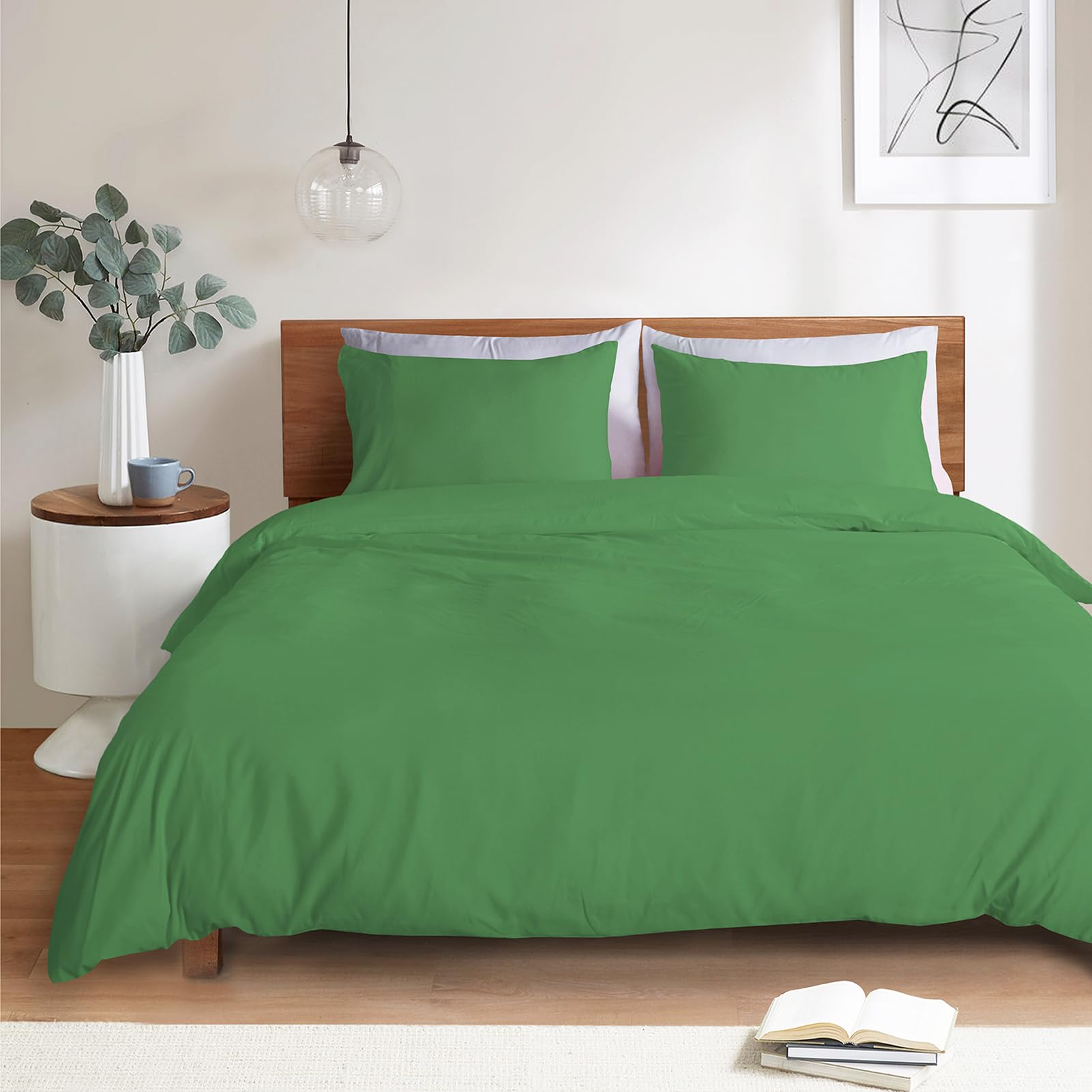 Mejoroom Green Duvet Cover Queen Size – Queen Duvet Cover Set - Soft and Breathable Comforter Cover with Zipper Closure, 3Pieces, 1 Duvet Cover (90x90
