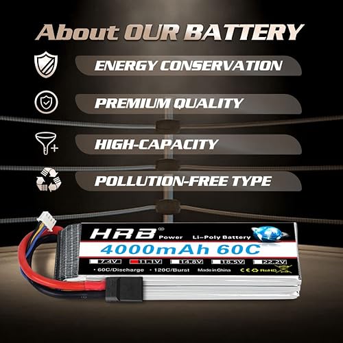 Miniatura 3 de HRB 2 baterías Lipo de 11.1 V 4000 mAh, 3S RC Lipo de 60 C para RC coche/camión, E-Maxx sin escobillas, E-Revo sin escobillas y Spartan, para