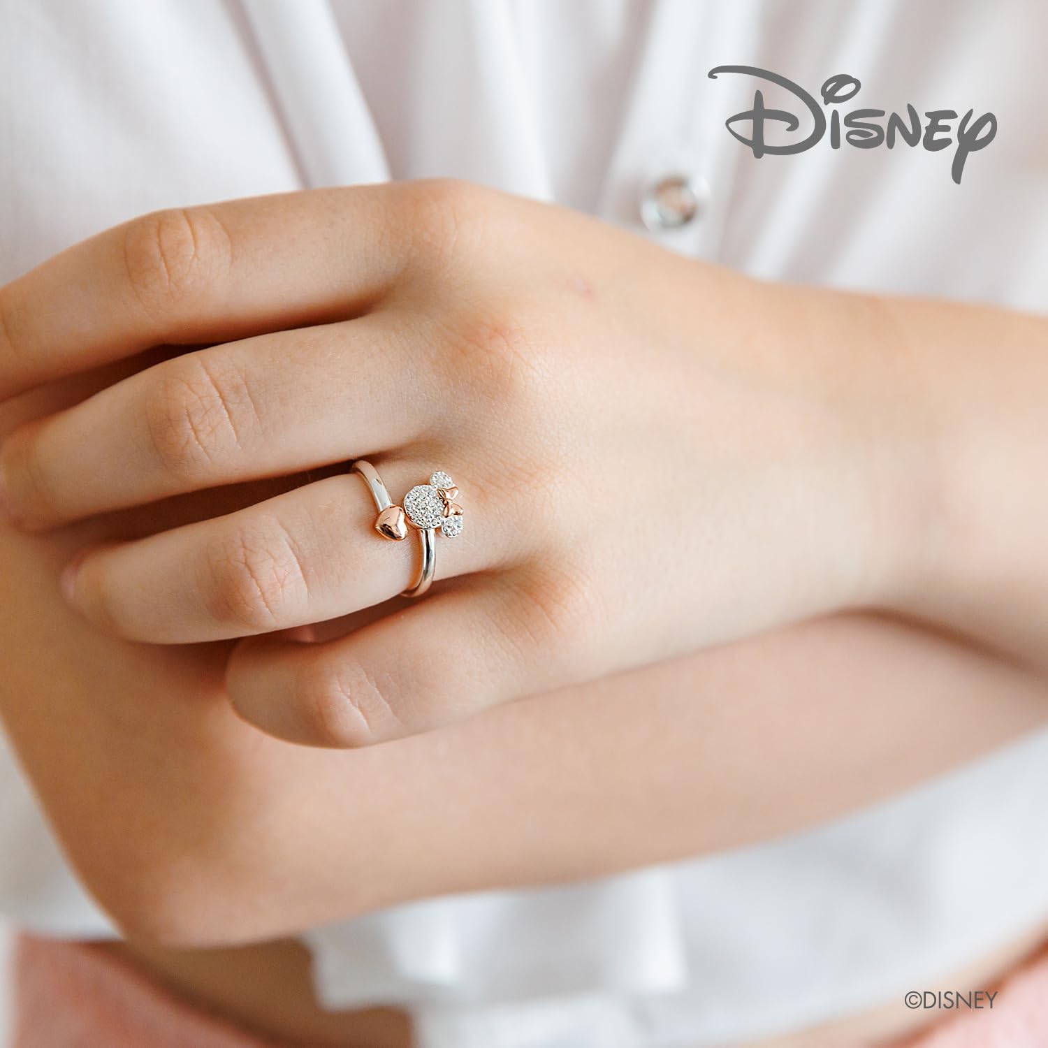 Disney Bague pour Fille en Argent 925 - Taille unique, Minnie Mouse Anneau, Cristal