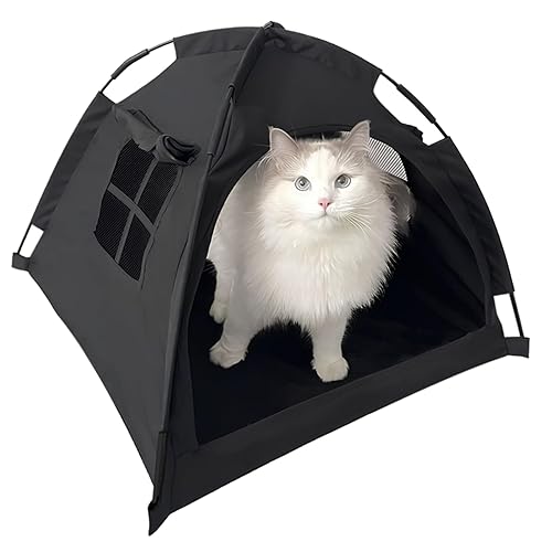 Nockovi Open Design Pet Tent, Cozy Monitoring Bed for Cats & Puppies, Breathable Mesh Walls for Security & Ventilation, Indoor Outdoor Travel, Black - Small - Cat Tent· Black