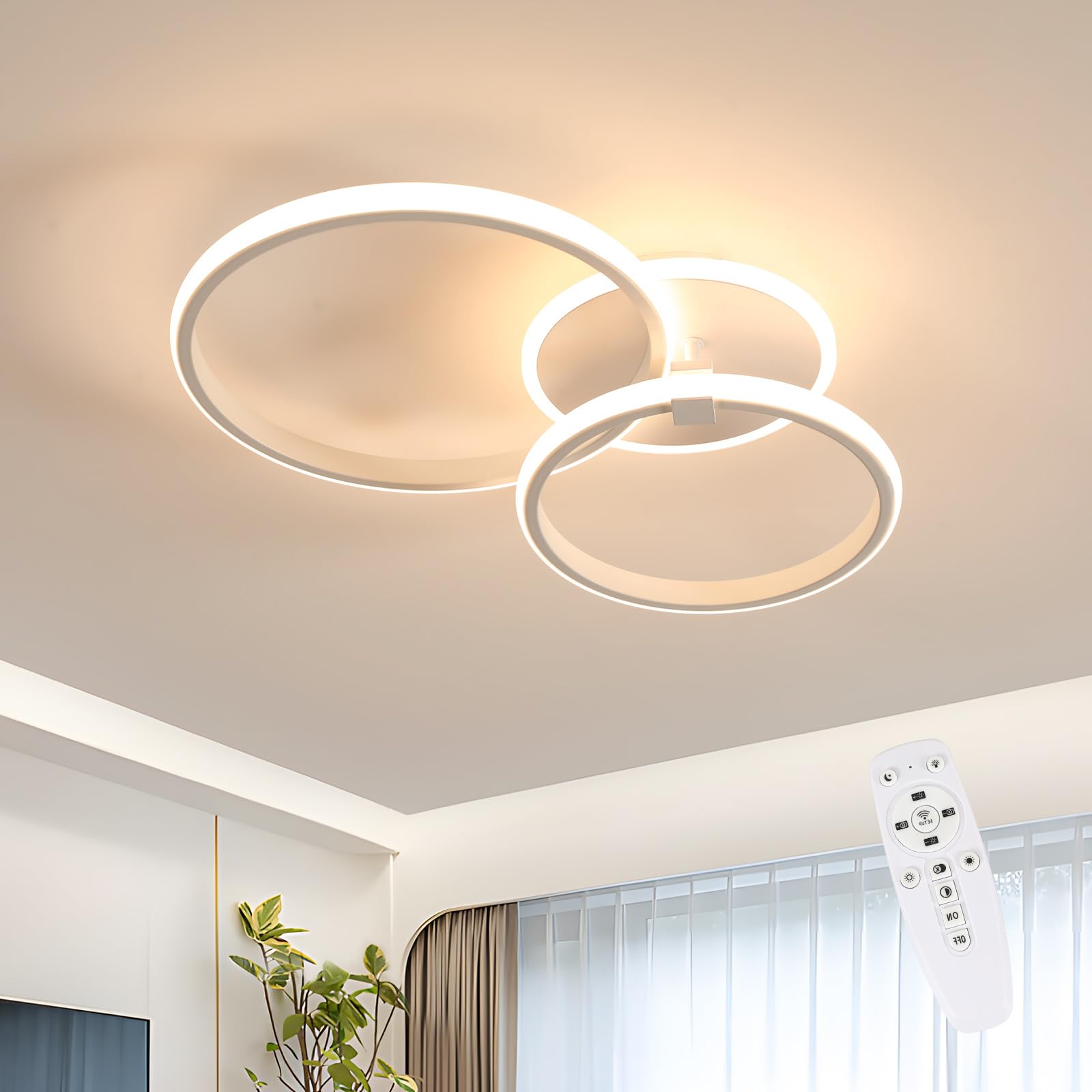 Riserva Dimmable Ceiling Light LED, 42W Ceiling Lamp Modern Round, 3000K-6500K, Chandelier White Decorative for Bedroom, Living Room, Dining Room, Kitchen, Hotel