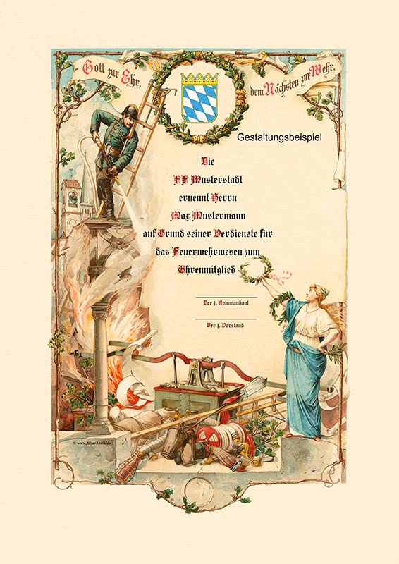 Biller Antik Bomba de mano de fuego uso certificado de bomberos Baviera Diseñado 08