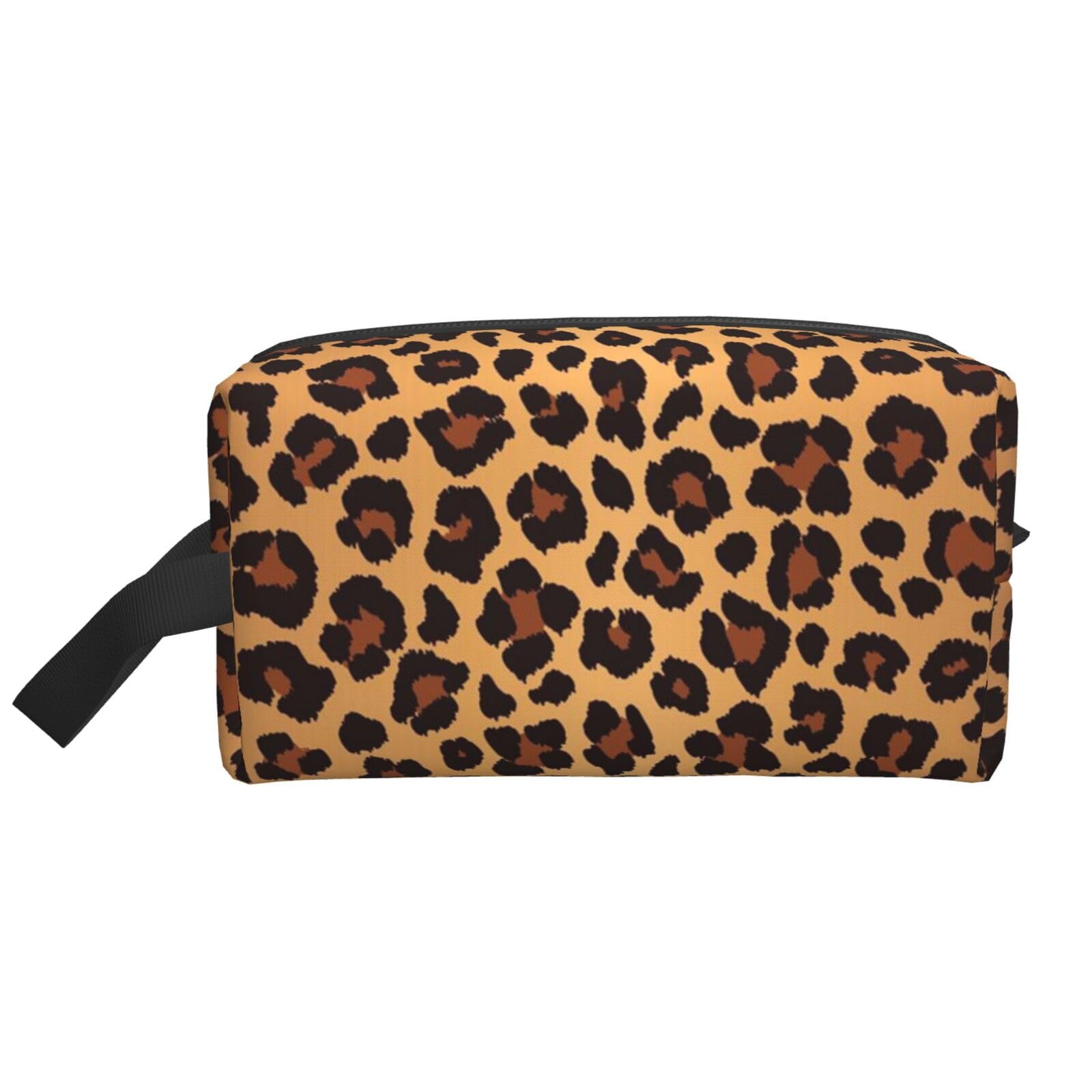 Ercgad Unisex White Leopard Pattern Print Large Capacity Travel Toiletry Bag Cosmetic Pouch Daily Storage Makeup Case