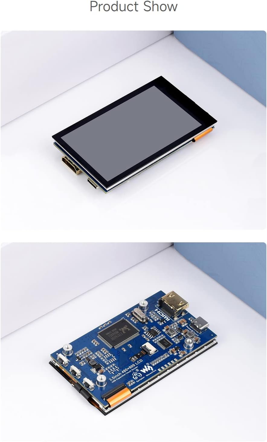 waveshare 3.5inch IPS Capacitive Touch LCD Display, Compatible with Raspberry Pi 5/4B/3B/Zero/Zero W/Zero 2W/Pico/Pico W/Pico WH, 480×800, Adjustable Brightness