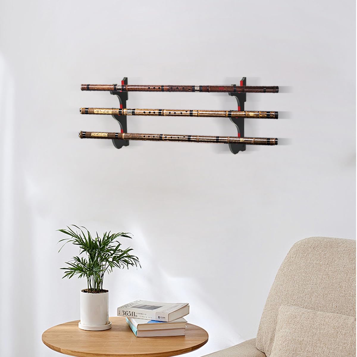 Soporte de pared para Katana de 3 niveles, madera, Marrón